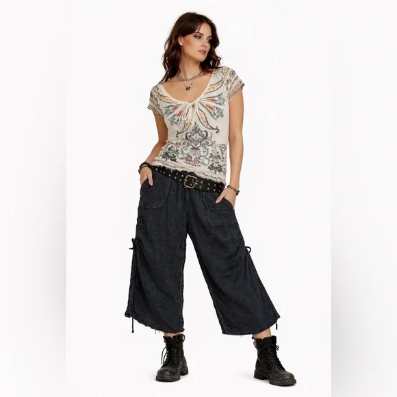 Almost Famous Y2K Babydoll Top Fairy Sheer Lace Butterfly Cap Sleeves Gauze sz M - Picture 3 of 5